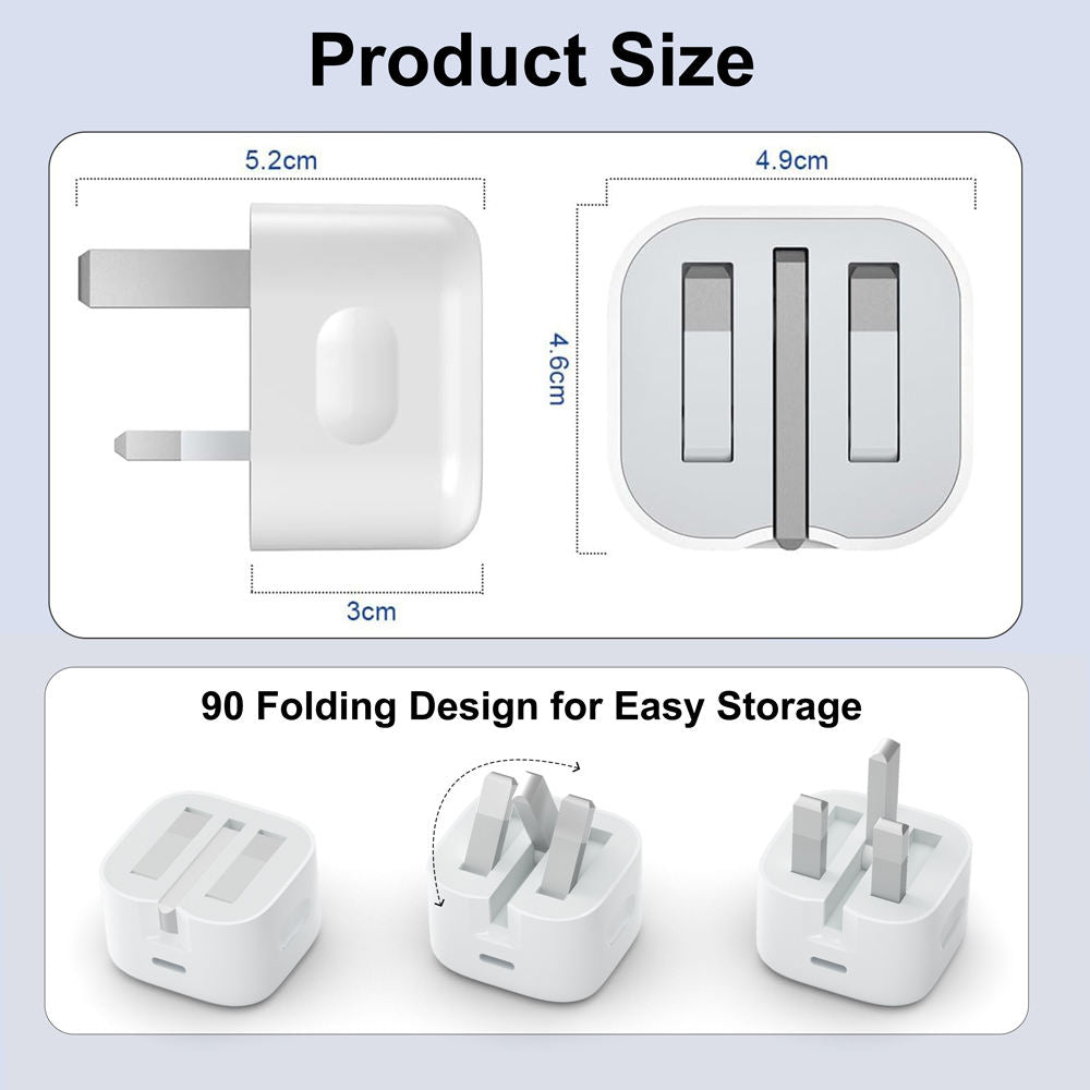 UK PD 20W Quick Charger Plug and Type C Charging Cable Power Adapte and Cord for iPhone