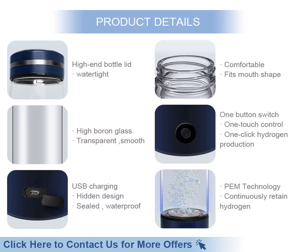 High Capacity Hydrogen Rich Water Bottle Portable Hydrogen Water Bottle Water Hydrogen Generator