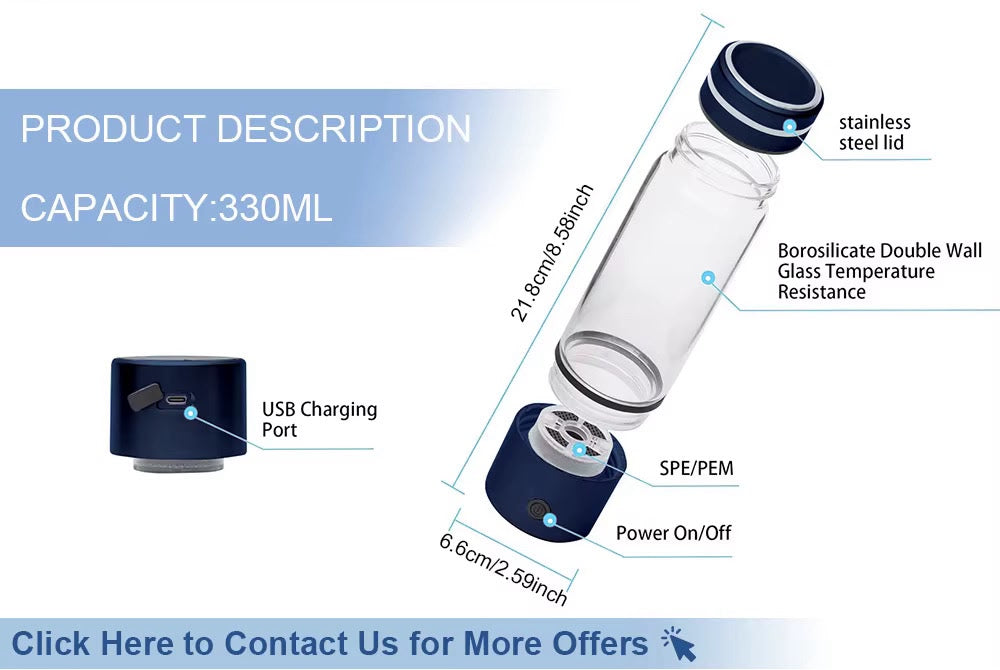 High Capacity Hydrogen Rich Water Bottle Portable Hydrogen Water Bottle Water Hydrogen Generator